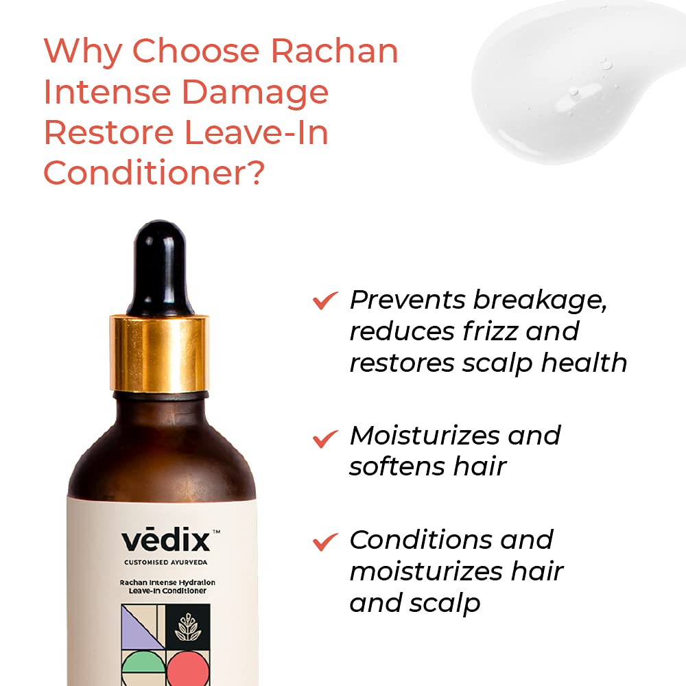 Vedix Rachan Intense Damage Restore Leave In Conditioner, Customized Ayurvedic Hair Serum For Dry Frizzy Hair With Jojoba + Shea Butter + Linseed - 50 Millilitre