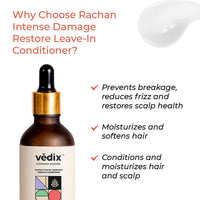 Vedix Rachan Intense Damage Restore Leave In Conditioner, Customized Ayurvedic Hair Serum For Dry Frizzy Hair With Jojoba + Shea Butter + Linseed - 50 Millilitre