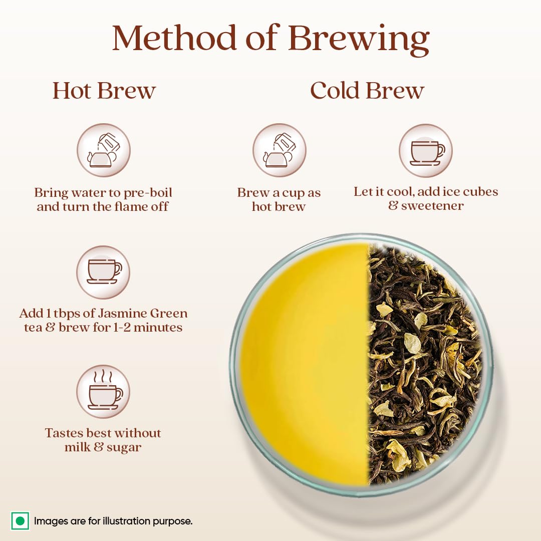 1868 by Tata Tea, Jasmine Green, Munnar Green Tea with Jasmine Oil, Handpicked Whole Leaf, Light, Aromatic, Sweet, From House of TATA (25 cups/50g)