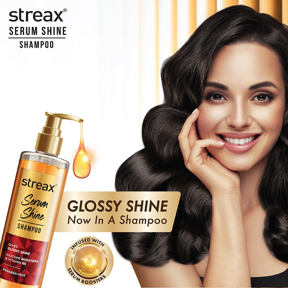 Streax Serum Shine Shampoo, 490ml |Shampoo for Frizzy and Dry Hair |Mildy everyday |for Women & Men,Paraben-Free with Silicon Boosters & Vit B5 | For Smooth & Shiny Hair