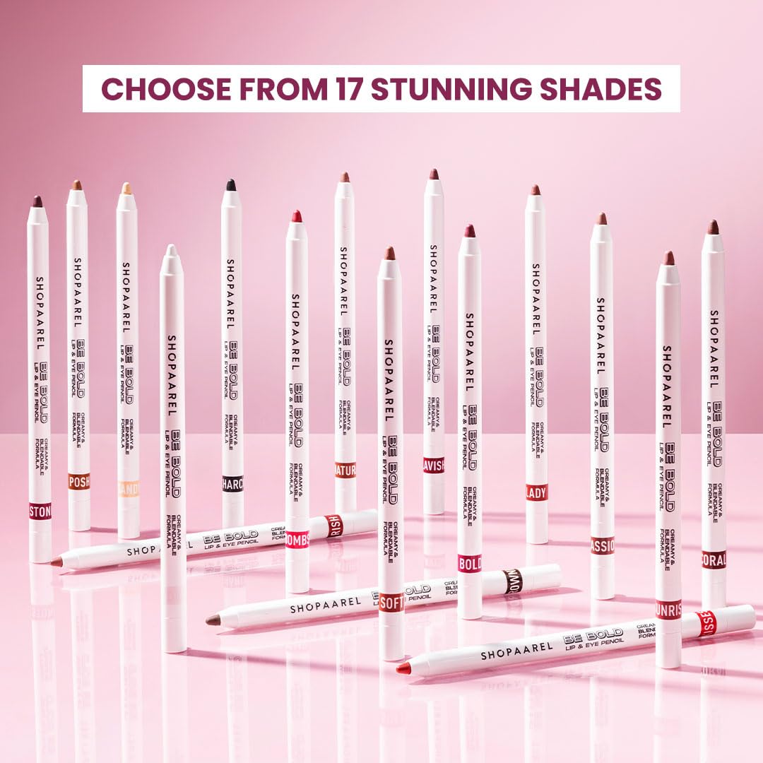 SHOPAAREL BE BOLD Lip & Eye Pencil, 2-in-1 Lip & Eye Liner, Creamy & Blendable, Lip Liner, Built-In Sharpener, Matte Finish, Eye Liner, Intense Pigment, Smudge-Proof, Long Lasting-0.4 Gm, Sunrise