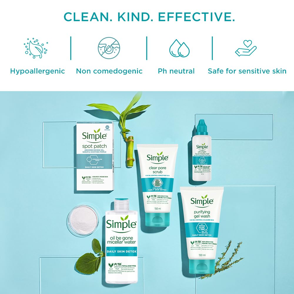 Simple Daily Skin Detox Ultra-light Liquid Moisturiser 60ml | For 24 Hr Hydration & Matte Look | For Oily, Pimple-Prone & Spot-Prone Skin