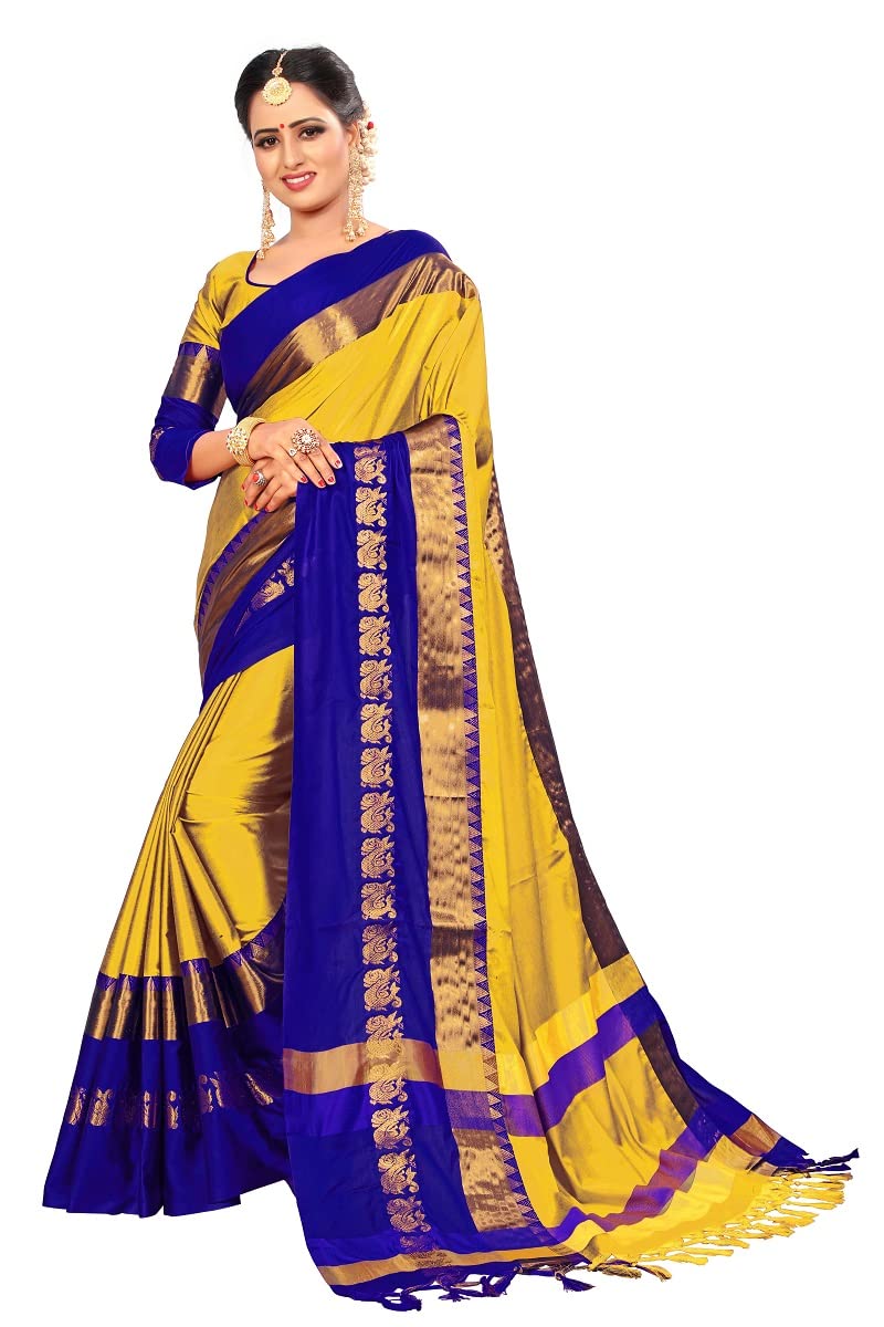 PAREVDEE Women's  Dobby Cotton Saree With Blouse Piece