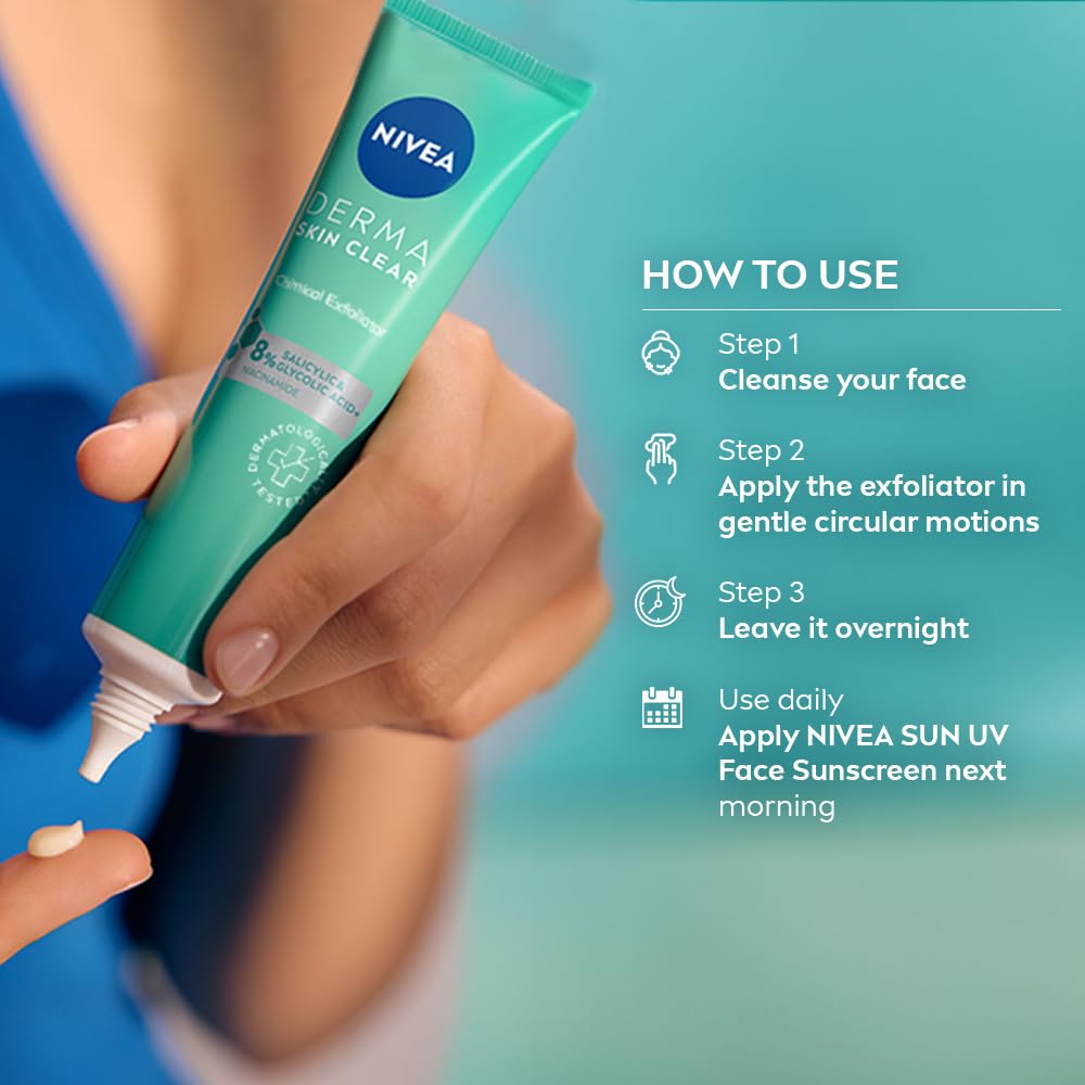 NIVEA Derma Skin Clear Exfoliator 8% Salicylic, Glycolic Acid, Niacinamide Fight Blemishes Acne Mark