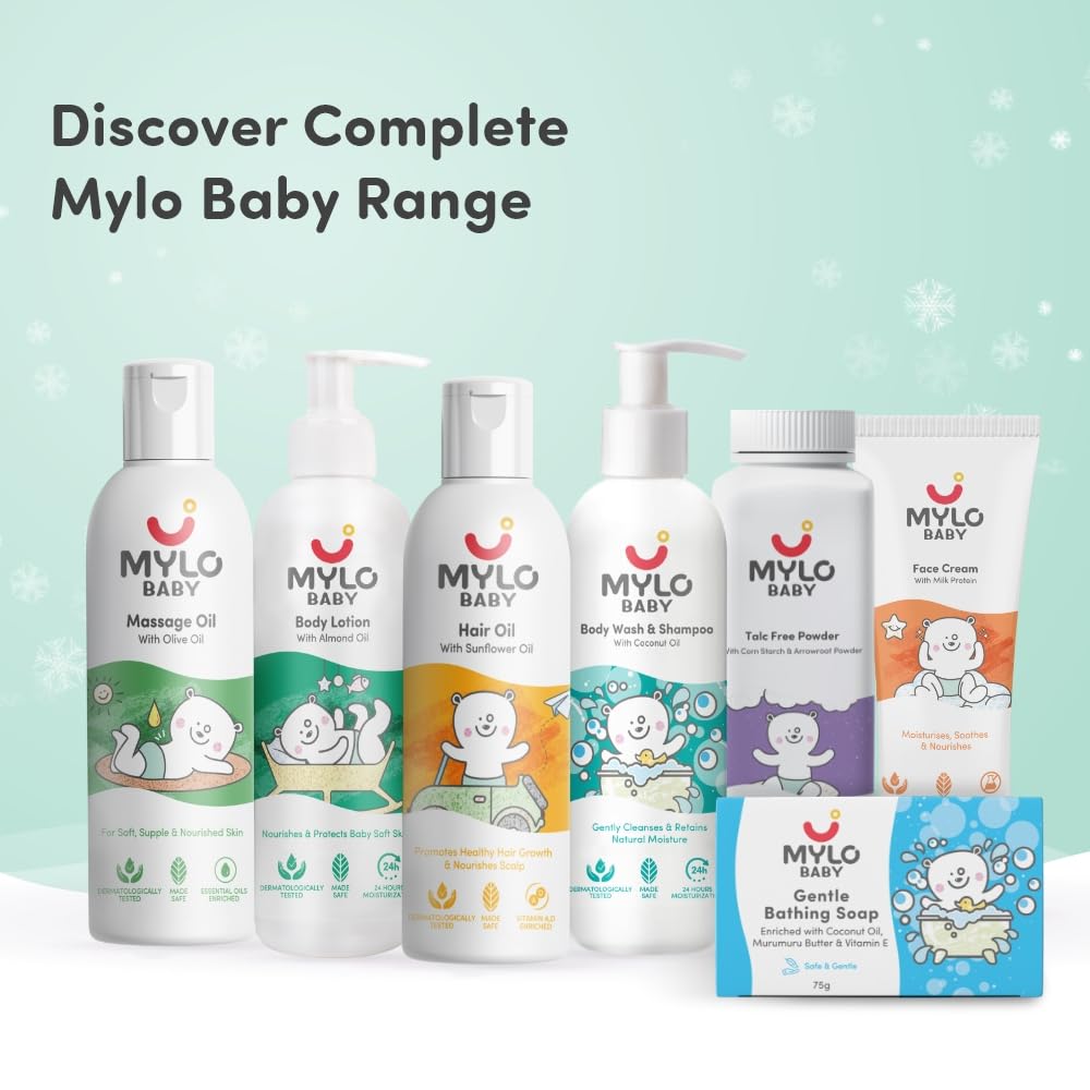 Mylo Baby Body Lotion 200ml Pack of 2 | Made Safe Certified | Dermatologically Tested | Long Lasting 24 Hours Moisturization | Soothes Dryness