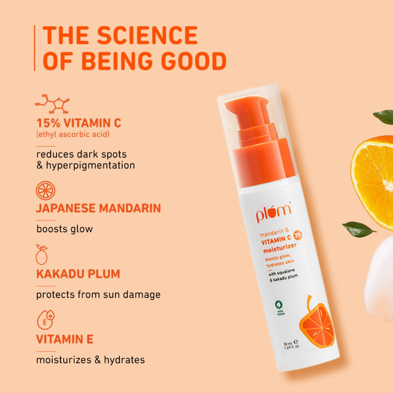 Plum 3% Vitamin C Moisturizer with Mandarin | For Glowing Skin | For Hyperpigmentation & Dull Skin | Improves Uneven Skin Tone & Elasticity | Fragrance-Free | 100% Vegan