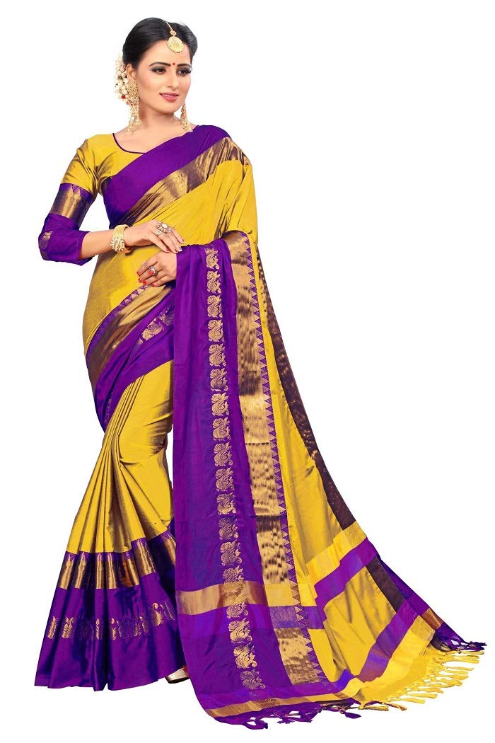 PAREVDEE Women's  Dobby Cotton Saree With Blouse Piece