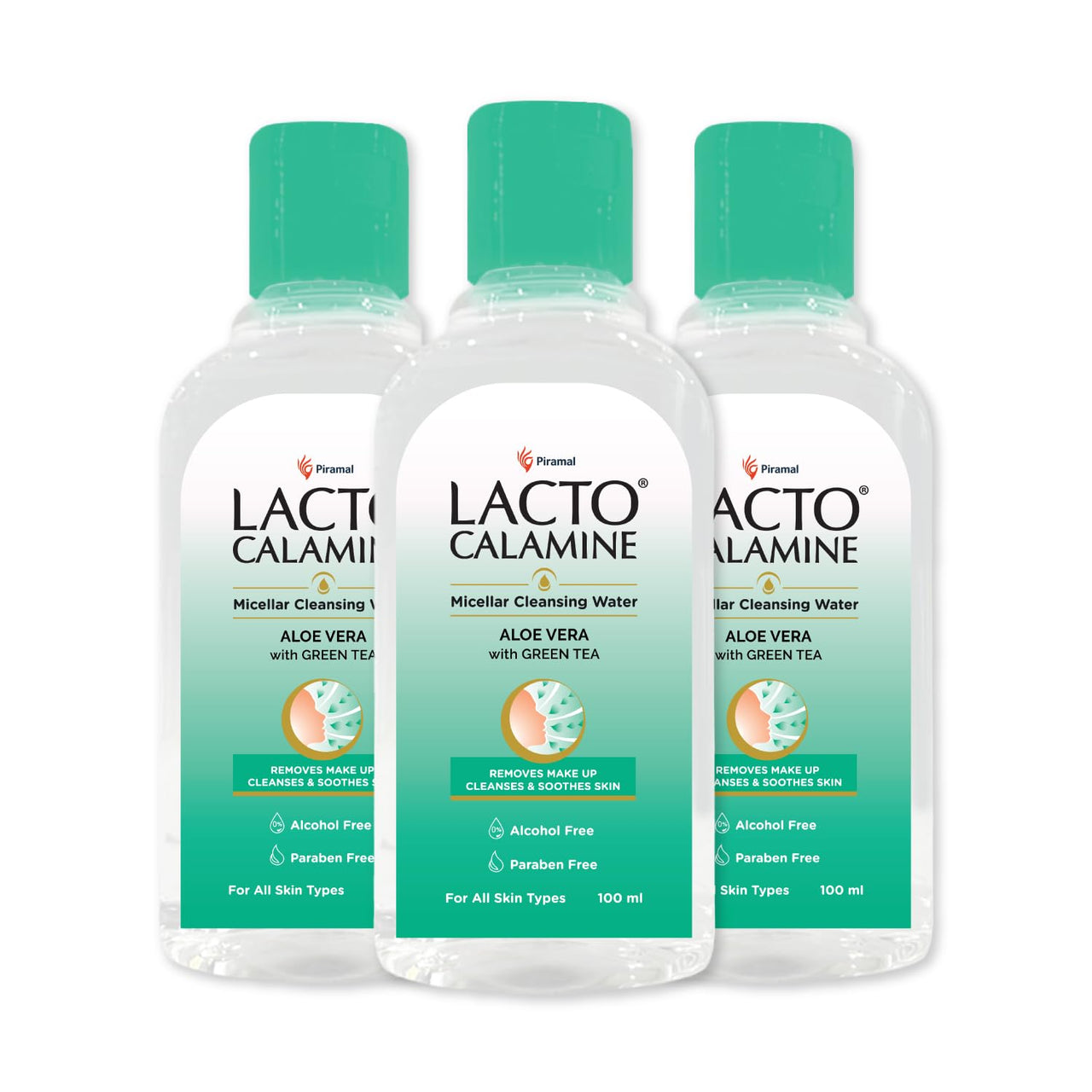 Lacto Calamine Micellar Water Make Up Remover Liquid | 100ml each - Pack of 3 | Aloe Vera, Green Tea & Niacinamide |Cleansing Water For Face That Removes Make-Up, Excess Oil & Impurities |Alcohol Free