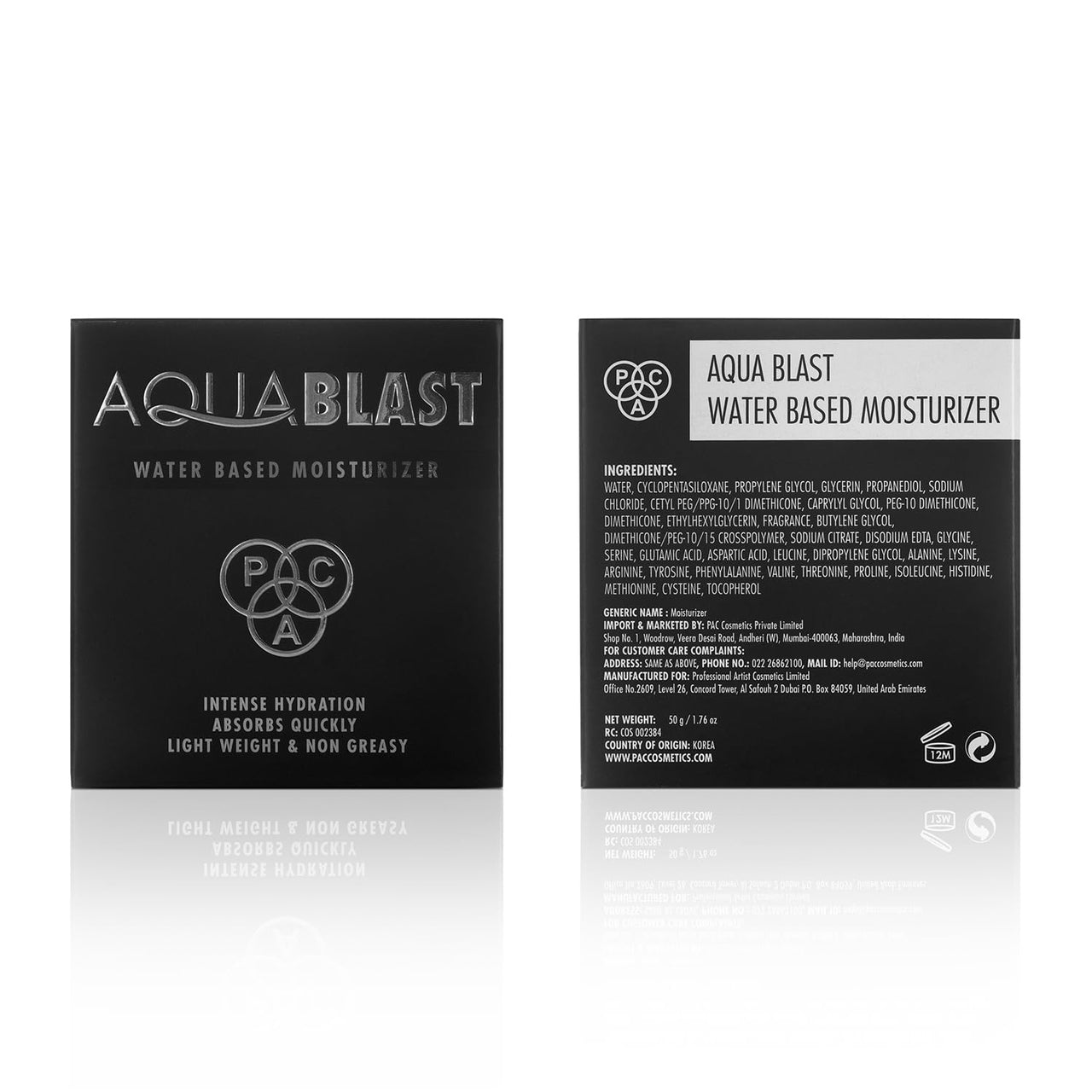 PAC Aqua Blast - Water Based Moisturizer for Face | Moisturizing cream | Daily hydrating Moisturizer for Combination Skin | Gel-based | Gives Non-Greasy Fresh Glowing Skin - For Men & Women | 50g