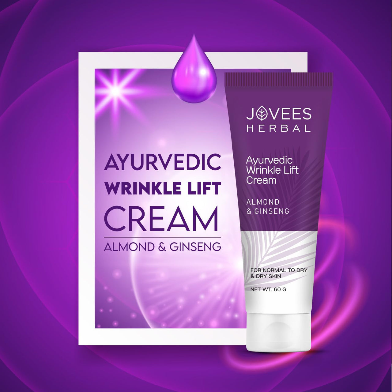 Jovees Herbal Almond & Ginseng Wrinkle Lift Face Cream | Anti-Wrinkle & Anti-Ageing Face Cream | All Skin Types | Paraben & Alcohol Free | 60gm