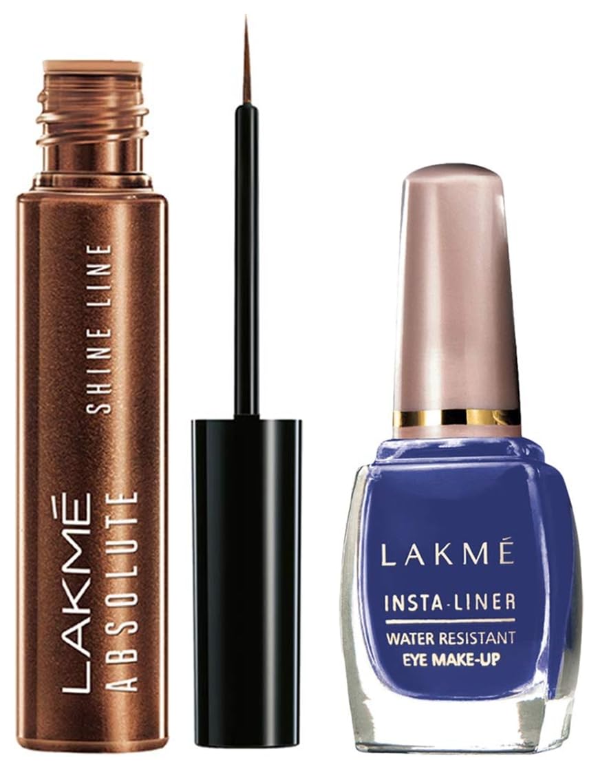 Lakmé Insta Shimmery Eye Liner, Blue, 9 Ml And Lakmé Absolute Shine Line Eye Liner, Shimmer Bronze Gel, 4.5Ml