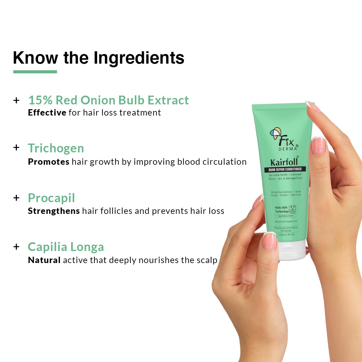 FIXDERMA Kairfoll 15% Red Onion Conditioner With Castor Oil for Growth, Bond Repair for Coloured Hair, Women's Conditioner for Dry & Frizzy Hair - 200 Millilitre