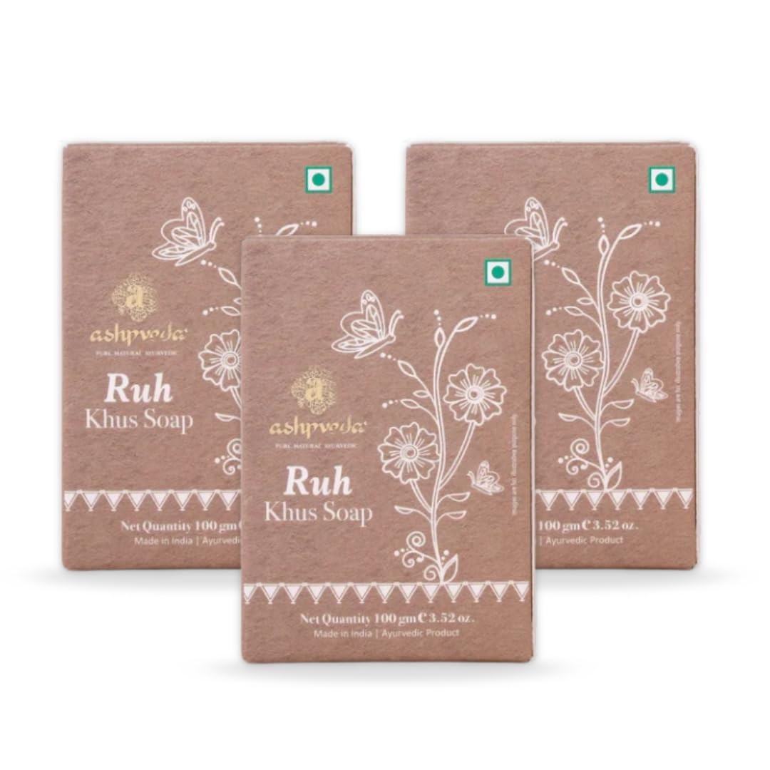 Ashpveda Ayurvedic Khus & Aloevera Bath Soap Herbal Cleanser, Gentle Skin Care, Natural Scent, Nourishing Bathing Bar for Skin Refreshment and Rejuvenation (100gm) (Pack of 3)