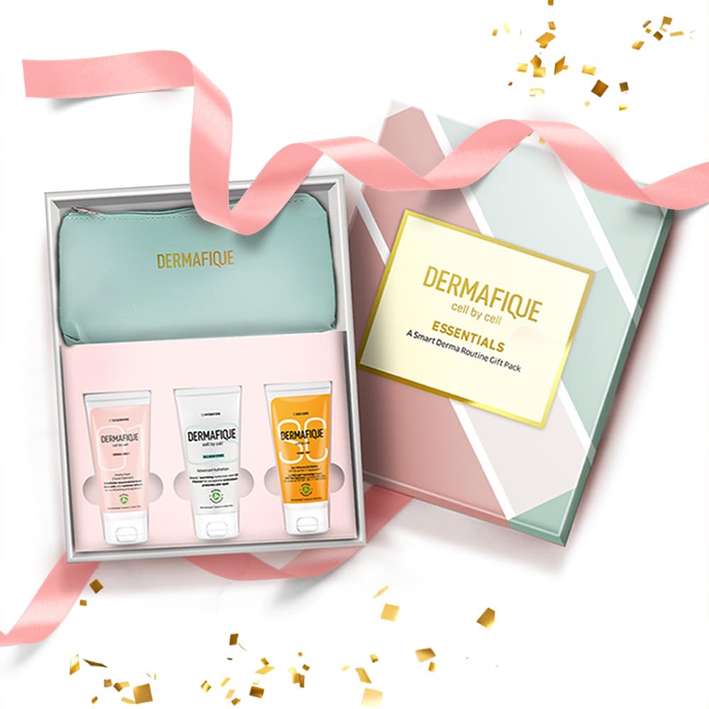 Dermafique Gift Essentials- A Smart Skincare Routine Gift Set of 3, Sunscreen, Face Wash, Face Cream, Gifts for Women & Men, Dermatologist Tested, Gift Item, Best Birthday, Anniversary Gift by ITC