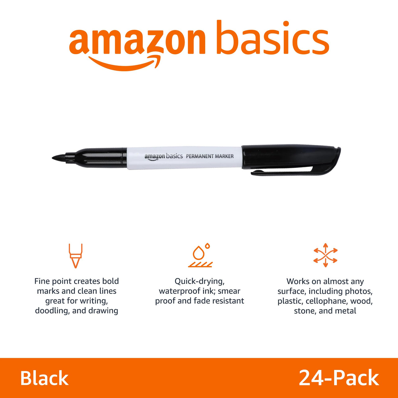 Basics Fine Point Tip Permanent Markers, Black, 24-Pack 1 Count (Pack of 24)