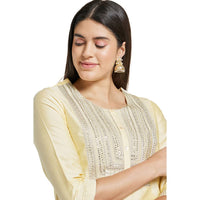 Kashish Women's  Viscose Embroidered Round Neck Straight Fit Kurta