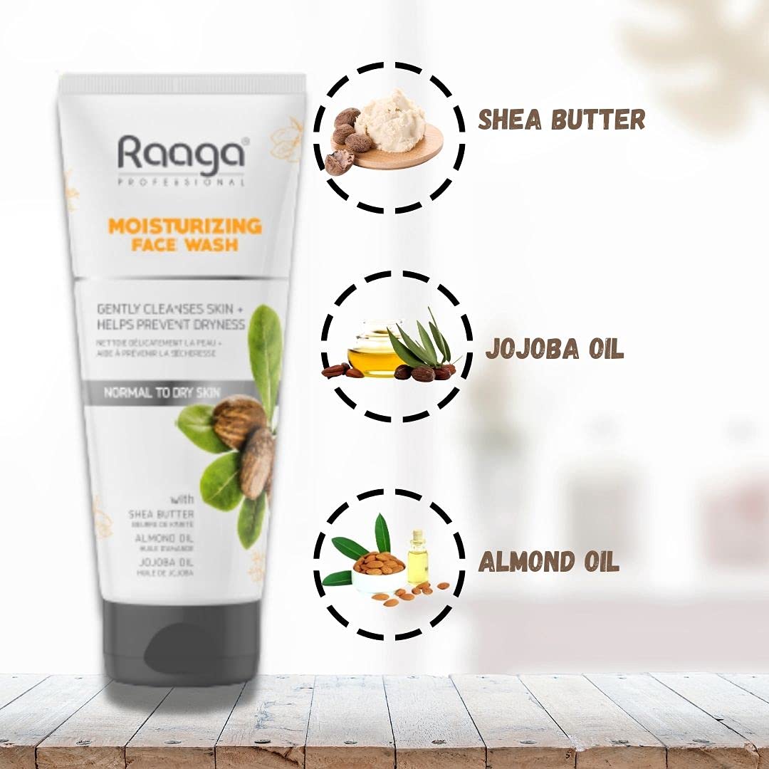 Raaga Professional Moisturizing Facewash, with Shea Butter, Jojoba and Almond Oil, 80ml, Gently Cleanses Skin, Removes dirt and impurities, for Normal to Dry Skin