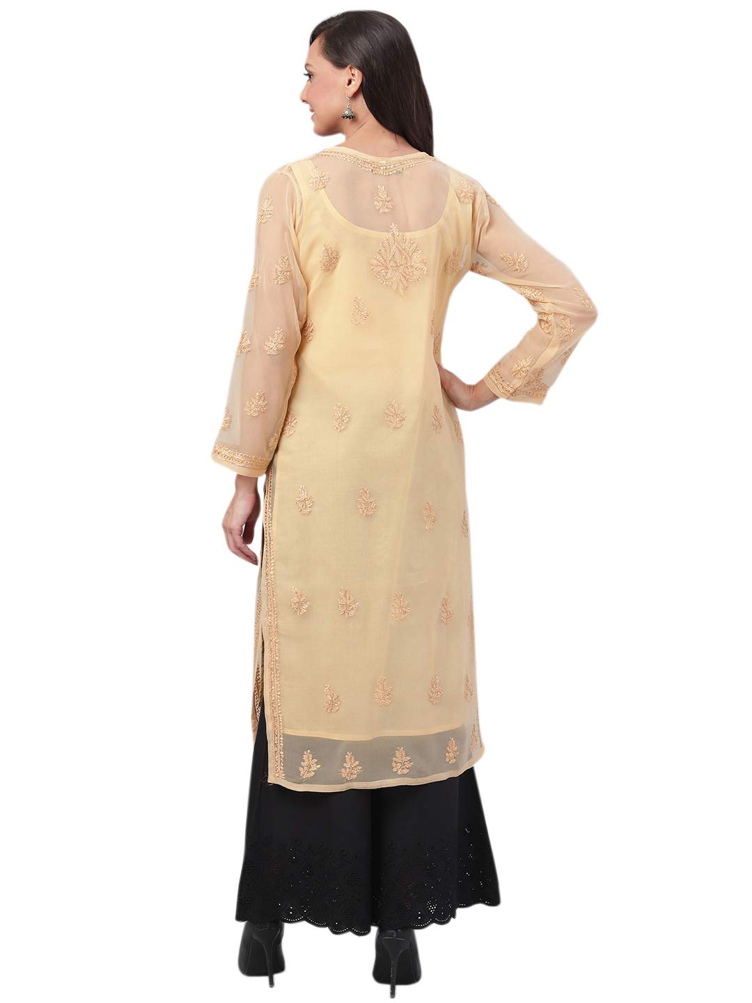 Ada Lucknowi Hand Embroidered Chikankari Women's  Georgette Kurta Kurti with Slip
