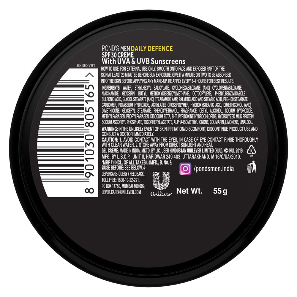 POND's  Men Daily Defence Spf 30 Face Crème For Normal Skin, 55 G, Pack Of 1