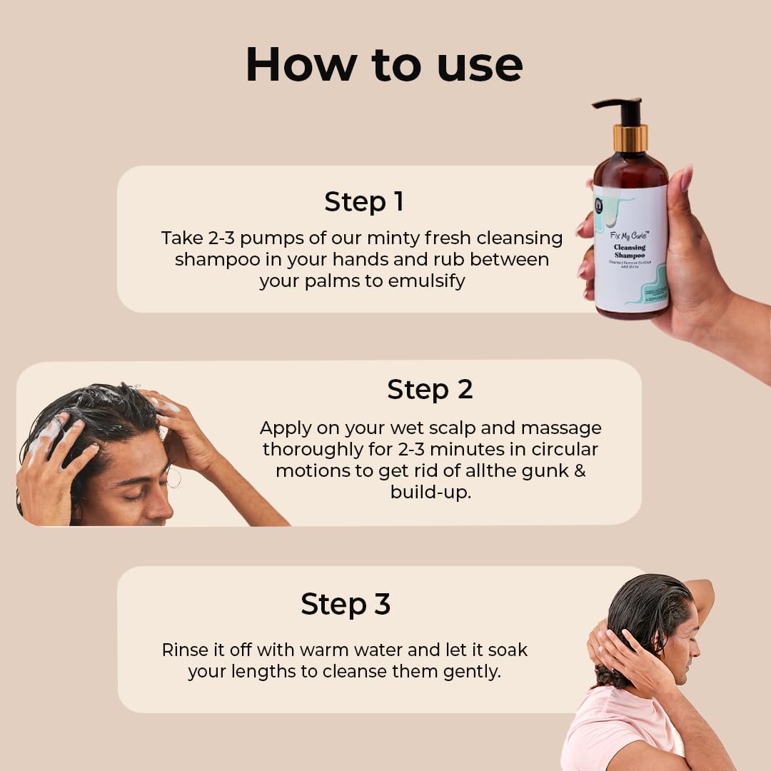 Fix My Curls Cleansing Shampoo for Curly Hair & Wavy Hair| Enriched with Apple Cider Vinegar, Tea Tree & Rosemary Oil| Anti-Frizz, Anti-Itch | pH Balanced, Paraben-Free, Silicone-Free & Sulfate-Free| 100ml