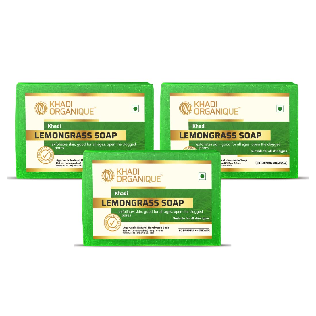 Khadi Organique Natural Herbal Lemongrass Soap Pack of 3 (100% Handmade & Organic Soap)