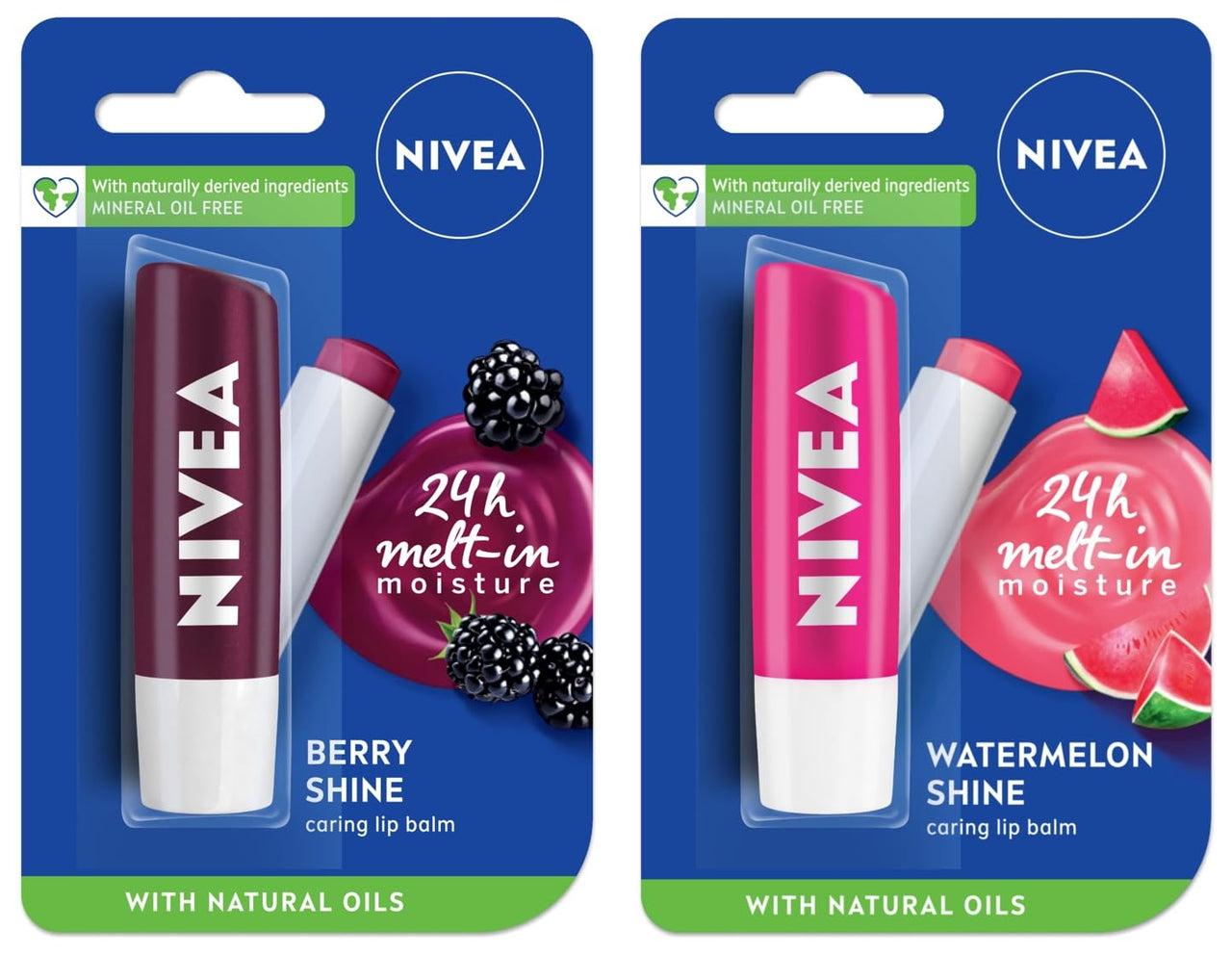 NIVEA Lip Balm, Fruity Watermelon Shine, 4.8g & Nivea Lip Balm, Fruity Berry Shine, 4.8G,Purple