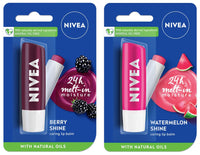 NIVEA Lip Balm, Fruity Watermelon Shine, 4.8g & Nivea Lip Balm, Fruity Berry Shine, 4.8G,Purple