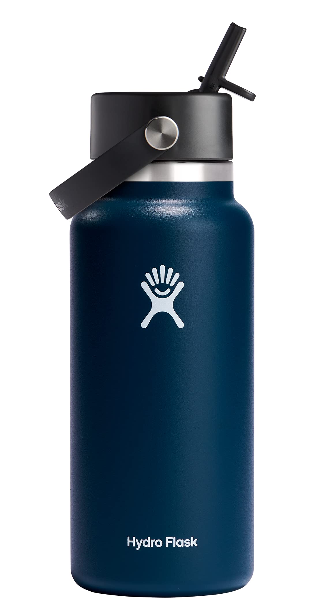 Hydro Flask Stainless Steel Wide Mouth Water Bottle with Flex Straw Lid and Double-Wall Vacuum Insulation Indigo 32 Oz