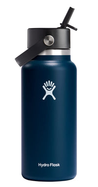 Hydro Flask Stainless Steel Wide Mouth Water Bottle with Flex Straw Lid and Double-Wall Vacuum Insulation Indigo 32 Oz