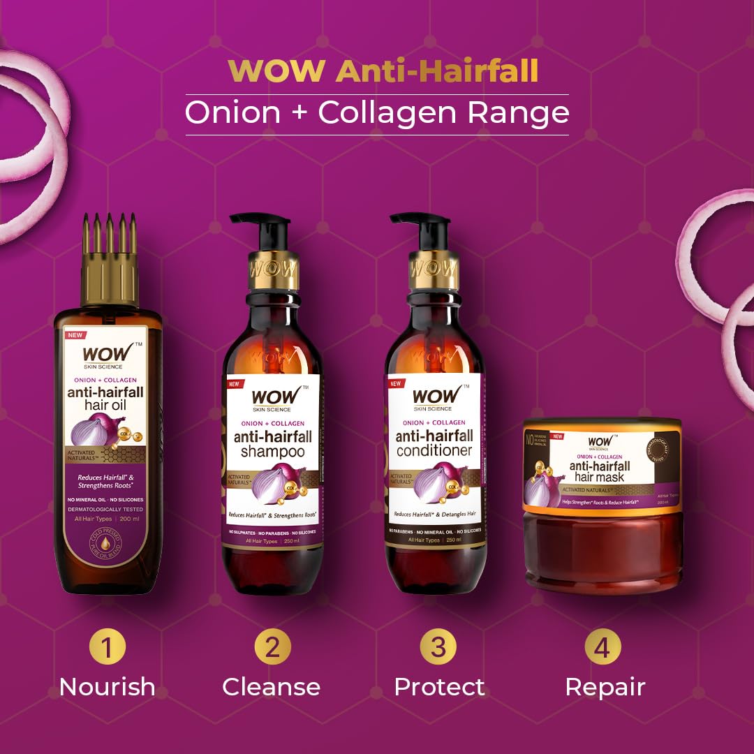 WOW Skin Science Red Onion Black Seed Oil Hair Mask with Red Onion Seed Oil Extract and Black Seed Oil, 200mL, 1 Count