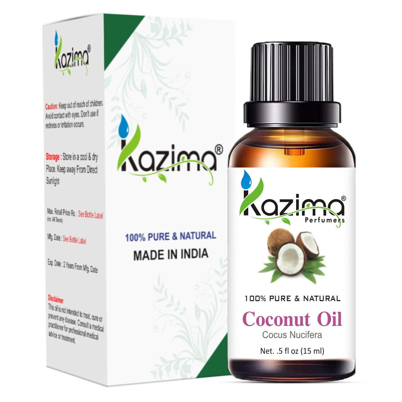 KAZIMA Combo of Lavender Essential Oil and Coconut Carrier Oil - 100% Pure & Natural Oil for Acne, Skin Lightening, Wrinkles, Hair Growth, Dandruff & Aromatherapy, 15 ml each