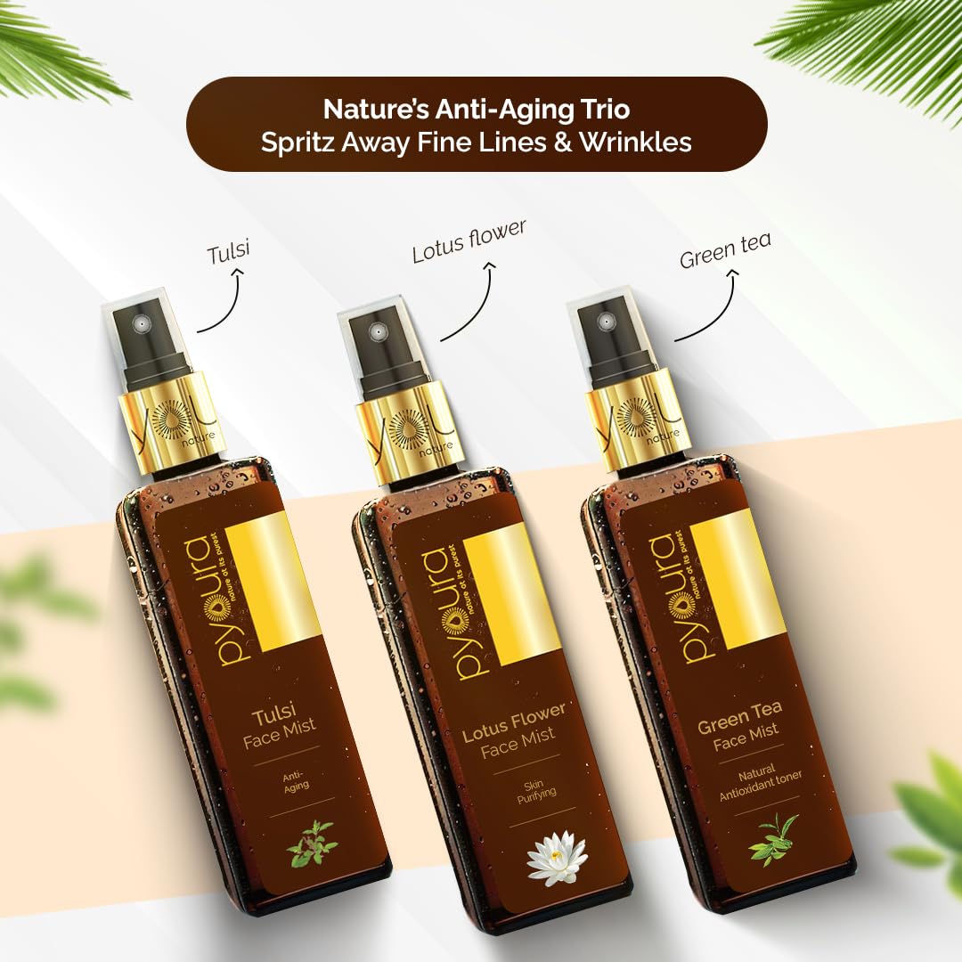 PYOURA Tulsi Anti Wrinkle Glowing Skin Face Mist 100 ml, Anti-Aging Natural Face Serum, Toner For Open Pores Tightening, Instantly Hydrates and Freshens, Toner For Dry Oily Combination Skin