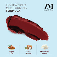 ZM Zayn & Myza Rich Matte Lipstick, Smooth and Light Weight, Intense Color in one Swipe, High Pigmentation Bullet Lip Stick Enriched with Argan oil, Murumuru and Shea Butter, 4.2 g (Mellow Drama)