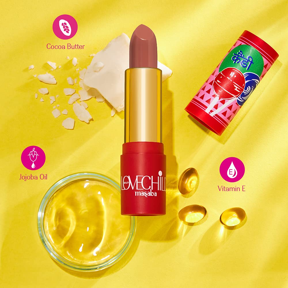 LoveChild Masaba - Eye-Candy - Luxe Matte Lipstick, Moisturising, Intense, Plump, Bullet Matte Nude Pink Lipstick, 4ML