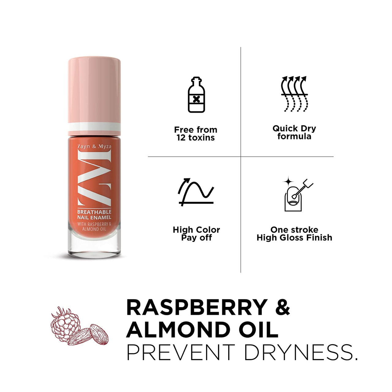 ZM Zayn & Myza Breathable Nail Enamel - Apricot Mousse | Smooth Application | Quick-Drying I Longlasting I Chip-Defiant I Water Permeable | Glossy Finish | 100% Vegan, 6 ml