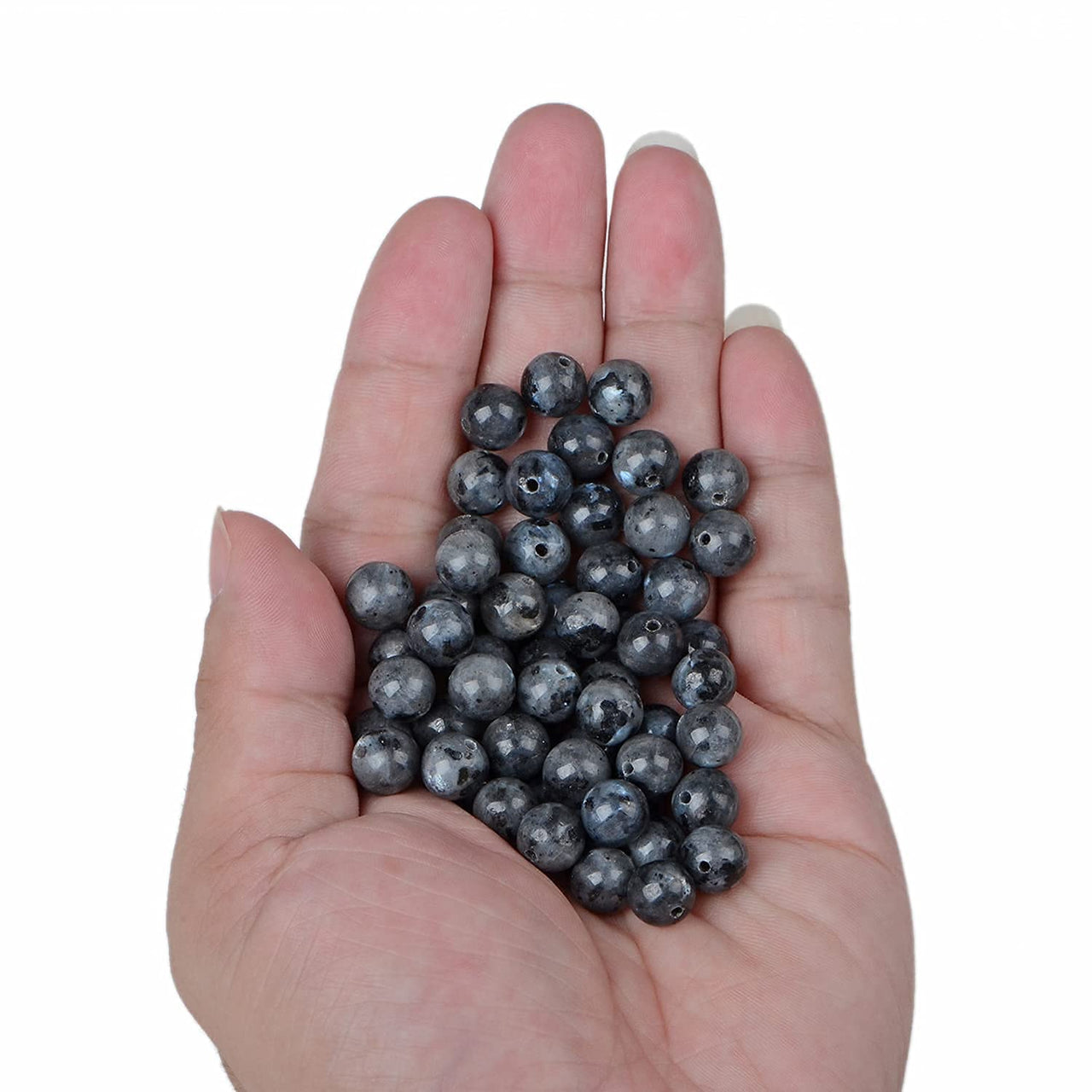 Bymitel 140Pcs Natural Crystal Beads Stone Gemstone Round Energy Healing Loose Beads with Stretch Cord for Jewelry Making Bracelets Anklets (Larvikite Labradorite, 8mm 140pcs) Larvikite Labradorite