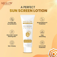 Meglow Skincare Combo Pack of 2 - Meglow Pro-Care Day Defense Sunscreen lotion with-SPF 30 PA+++ with Meglow BB+ Cream | Sun Protection & Everyday Makeup Look | For All Skin Types