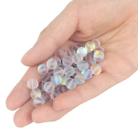 70PCS Natural 8MM Healing Gemstone, Synthetic Frosted Mermaid Energy Stone Round Loose Beads, Semi-Precious Crystal Beads with Free Elastic String for Jewelry Making DIY