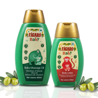 Figaro Baby Massage Oil with Goodness of Natural Olive oil enriched with vitamin E, 400 ml&Figaro Baby Lotion with Goodness of Natural Olive oil enriched with vitamin E, Dermatologically tested 200 ml