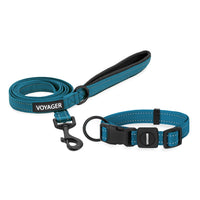 Voyager Reflective Dog Leash Collar Set with Neoprene Handle Supports Small, Medium, and Large Breed Puppies, Cute and Heavy Duty for Walking, Running, and Training - Turquoise, S Leash Collar Set (Turquoise) Leash Collar Set (5/8