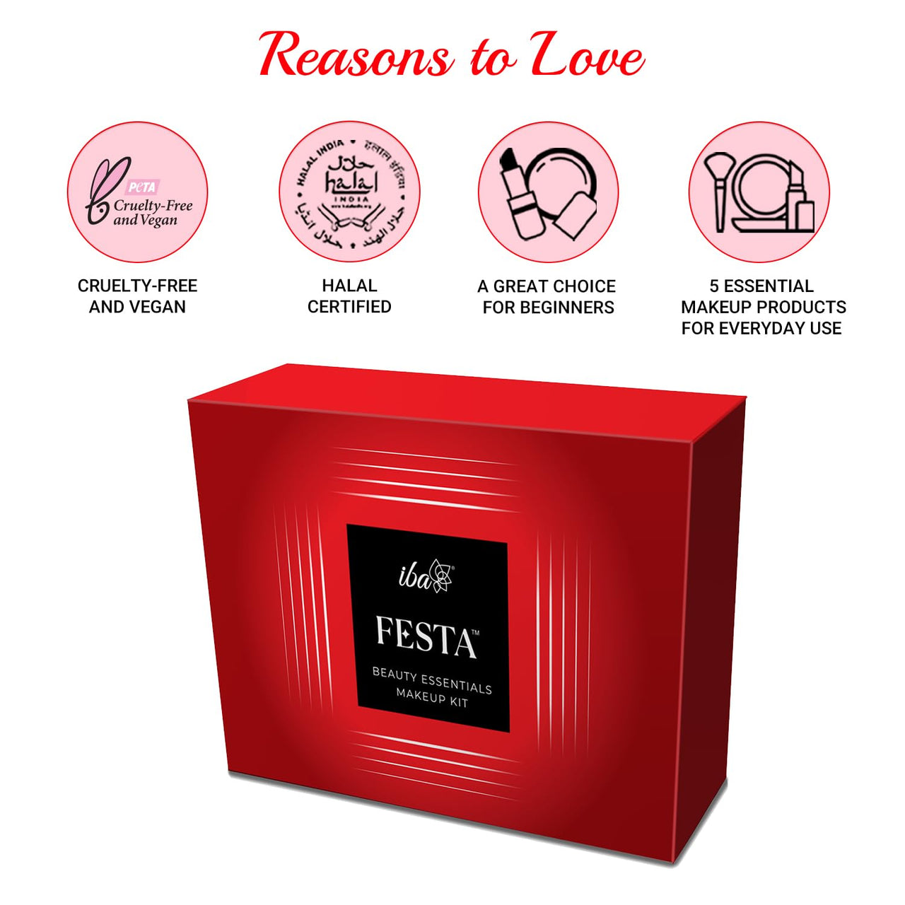 Iba Festa Beauty Essentials Makeup Kit for Women | 5 in 1 Makeup | Contains: Liquid Lipstick, Kajal, Primer, Foundation, Lip & Cheek Tint | Long Lasting Makeup Kit Combo With All Products Full Set For Girls