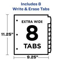 Avery Durable Plastic 8 Tab Write & Erase Dividers for 3 Ring Binders, Slash Pocket, Translucent White, Works with Sheet Protectors, 1 Set (16826) 1 pack