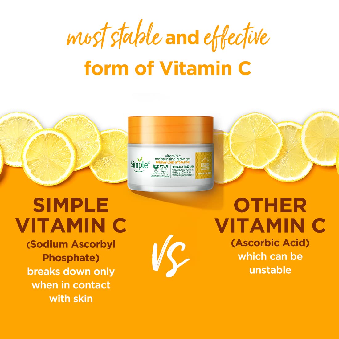 Simple Protect N Glow Vitamin C Moisturising Glow Gel| With Yuzu Lemon| For all Skin Types| No Colour, Perfume| No Harsh Chemicals & Parabens| Tested on Sensitive Skin, 40g