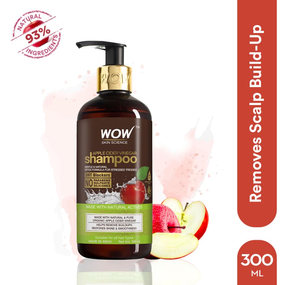 WOW Skin Science Apple Cider Vinegar Shampoo With DHT Blockers & Science Brightening Vitamin C Foaming Face Wash & Science Brightening Vitamin C Face Wash, 3 Count