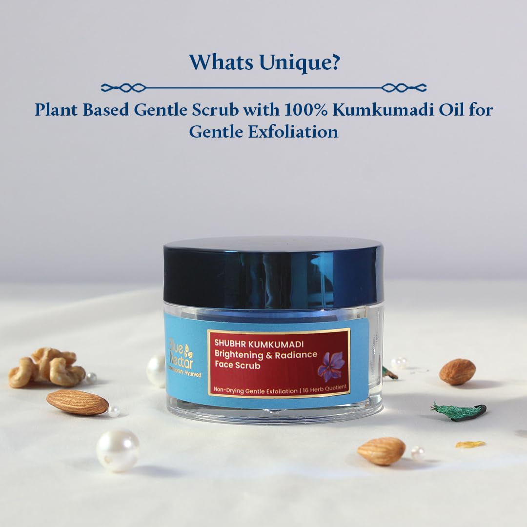 Blue Nectar Ayurvedic Brightening & Radiance Face Scrub with Kumkumadi Tailam (16 Herbs, 50g)