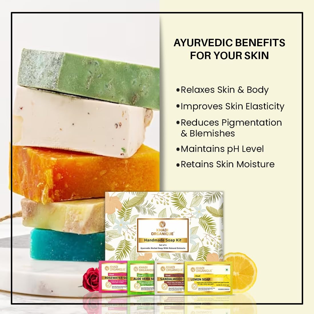 Khadi Organique Natural & Herbal Handmade Soap Kit Set of 4 With Natural Extracts - 400 gm