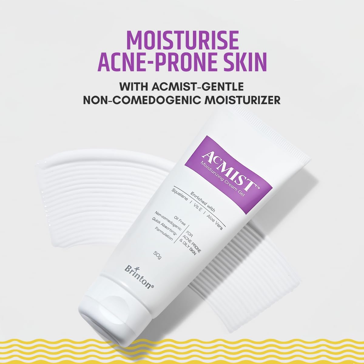 Brinton AcMist Vitamin E & Aloe Vera Based Moisturizing Cream Gel for Acne Prone and Oily Skin | Oil Free, Quick Absorbing & Lightweight | 50 g x Pack of 3