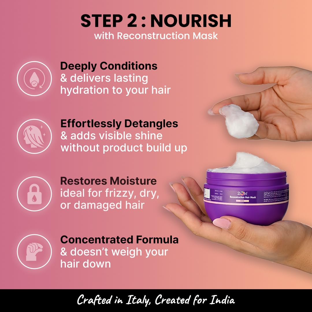 2.Oh! Italian Reconstruction Shampoo and Hair Mask Combo for Dry and Frizzy Hair | Damage Repair Shampoo and Conditioner Hair Mask for Women and Men | Hair Smoothening Cream for Damaged Hair