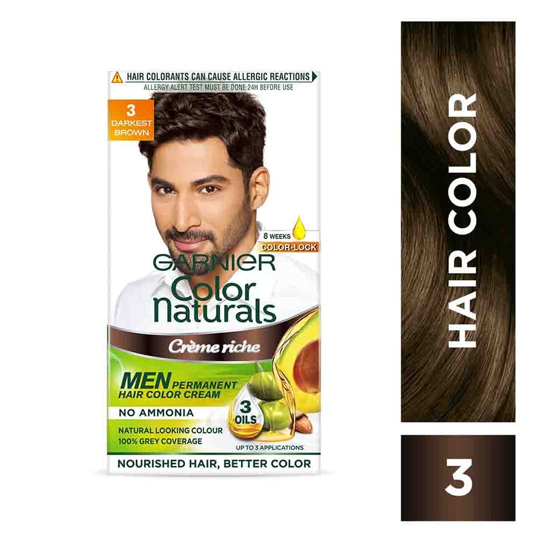 Garnier, Hair Colouring Creme, Long-lasting Colour, Smoothness & Shine, Color Naturals Men, Shade: 3 Darkest Brown, 30ml + 30g
