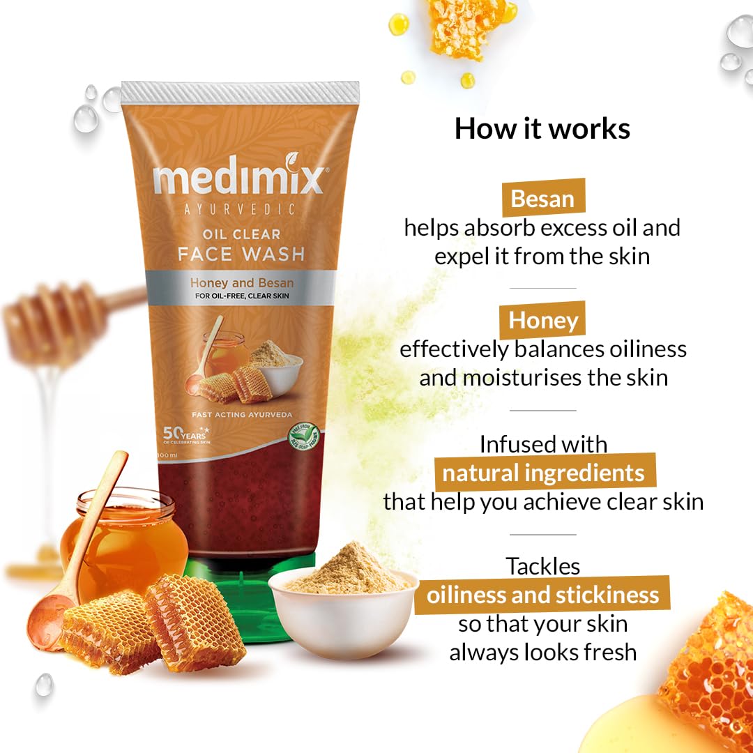 Medimix Ayurvedic Oil clear Face Wash for youthful and glowing skin | With Honey and Besan| 100 ml